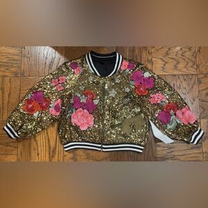 Nicole Miller Gold Sequin Floral Bomber Jacket (sample)